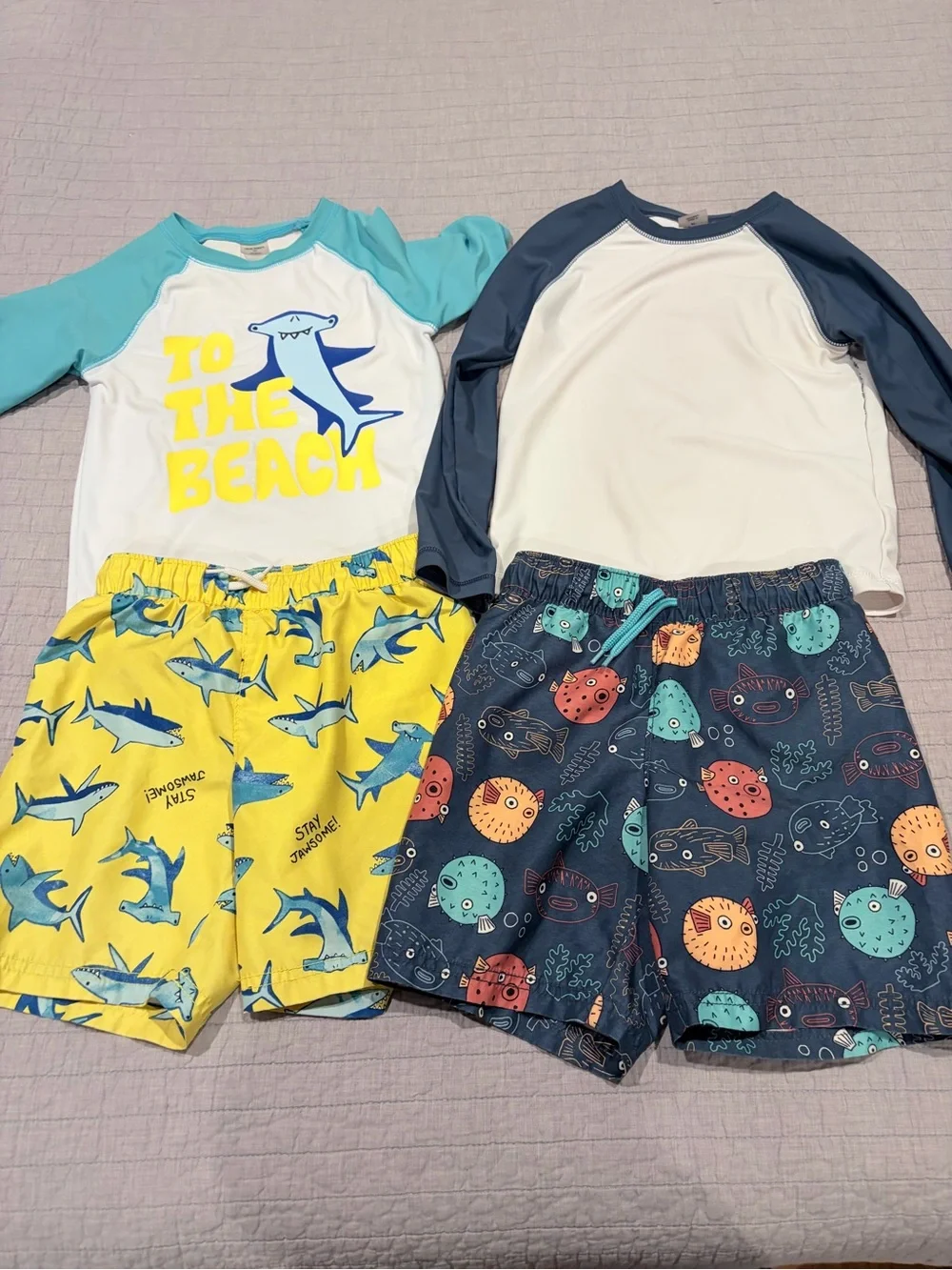 Old Navy Kids Swim Trunks Set - Yellow Shark & Navy Puffer Fish